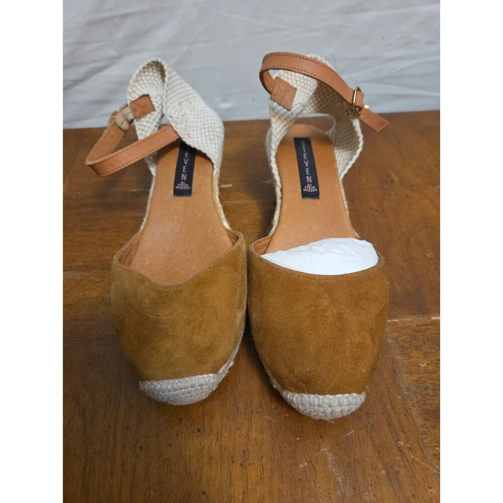 Steven By Steve Madden Andreea Beige Suede Espadrilles Sandal Shoes Size 37/ 6.5
